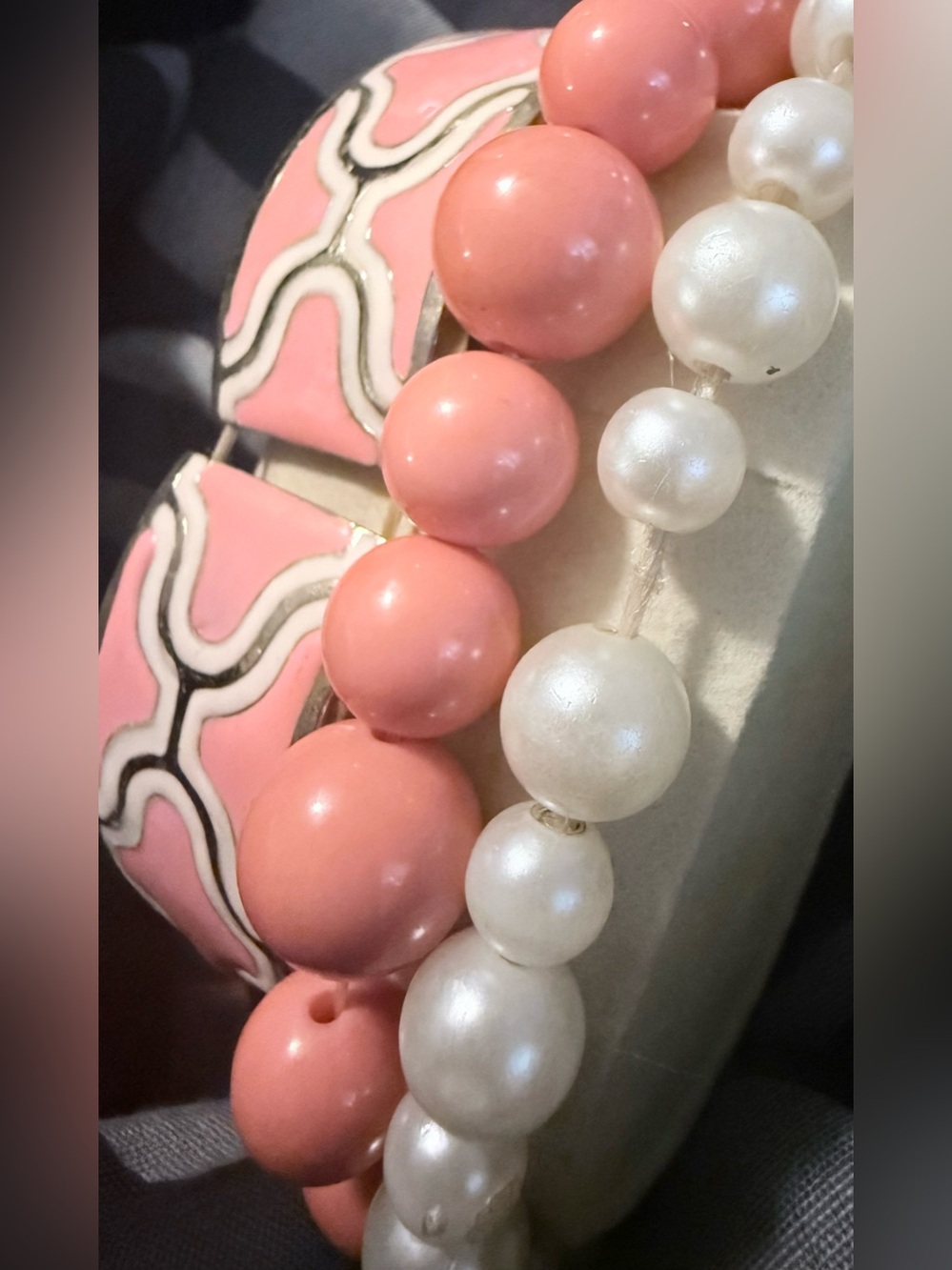 Pink Enamel & Pearl Beaded Bracelet Set of 3
